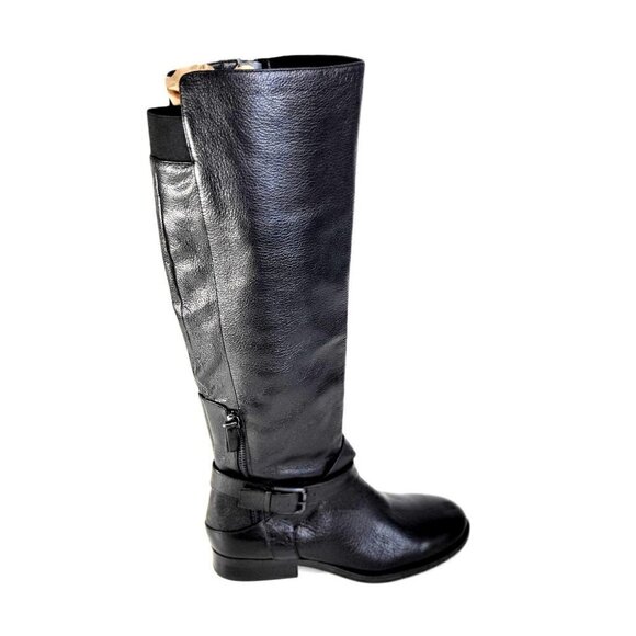 New - Nine West Black Riding Knee High Leather Long Black Boots Womens Size 6 - Picture 13 of 16